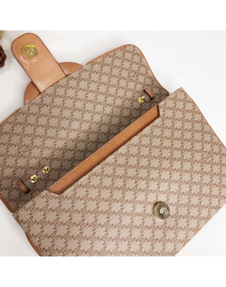 CELINE Vintage Beige Monogram 2 Way Shoulder Bag/Clutch